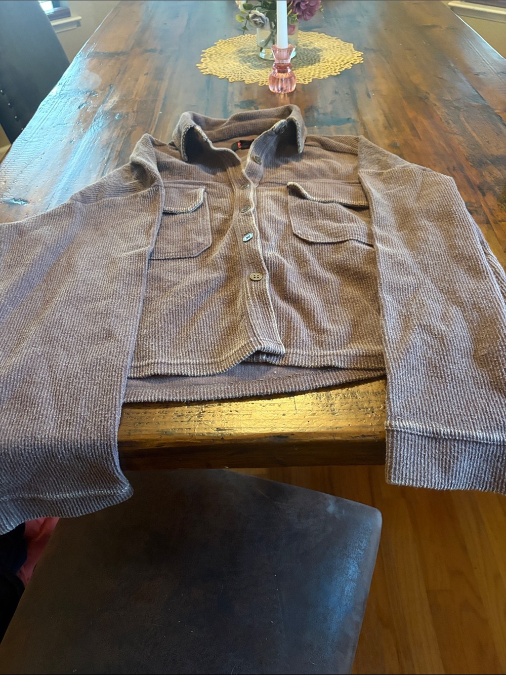 Womens Button-Down Knit Shirt Jacket in Taupe